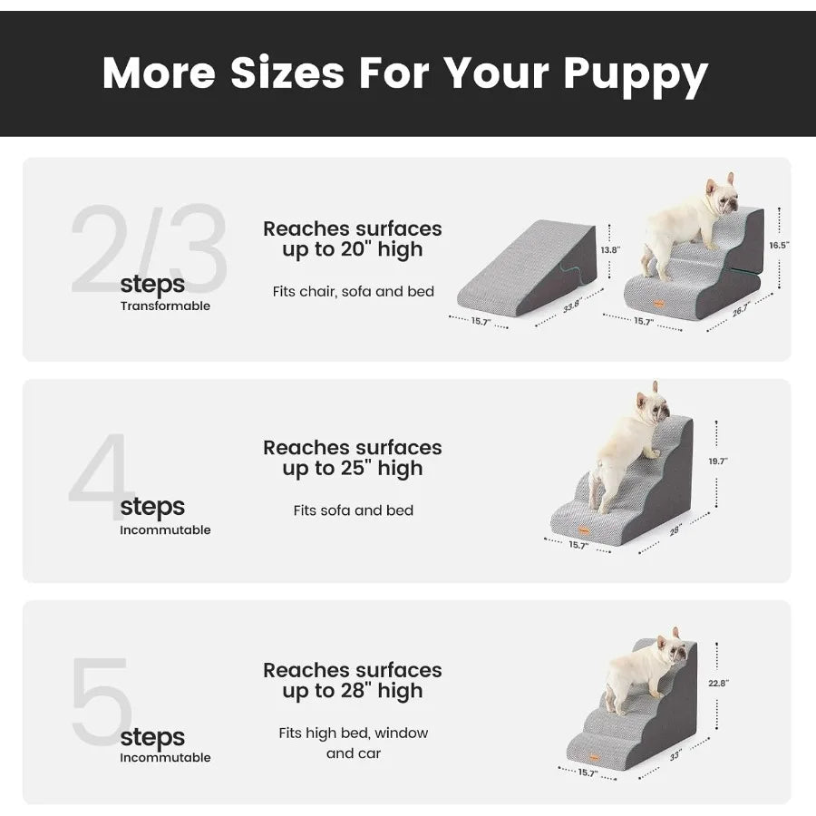 Dog Door 2-In-1 Transformable 3-Step Dog Stairs And Ramp Non-Slip