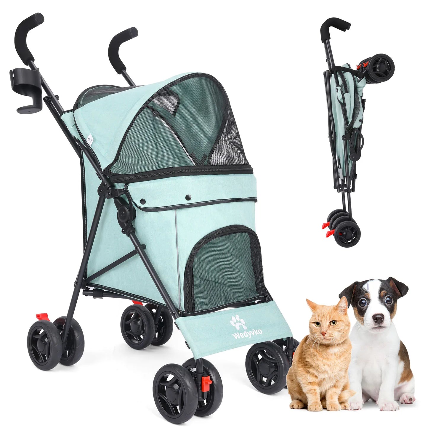 Wedyvko Pet Dog Stroller With Brakes And Storage Foldable