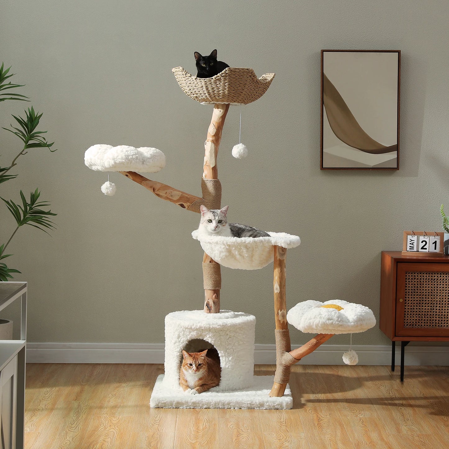 PEQULTICN Solid Wood Cat Tree Tower With Condo And Perches