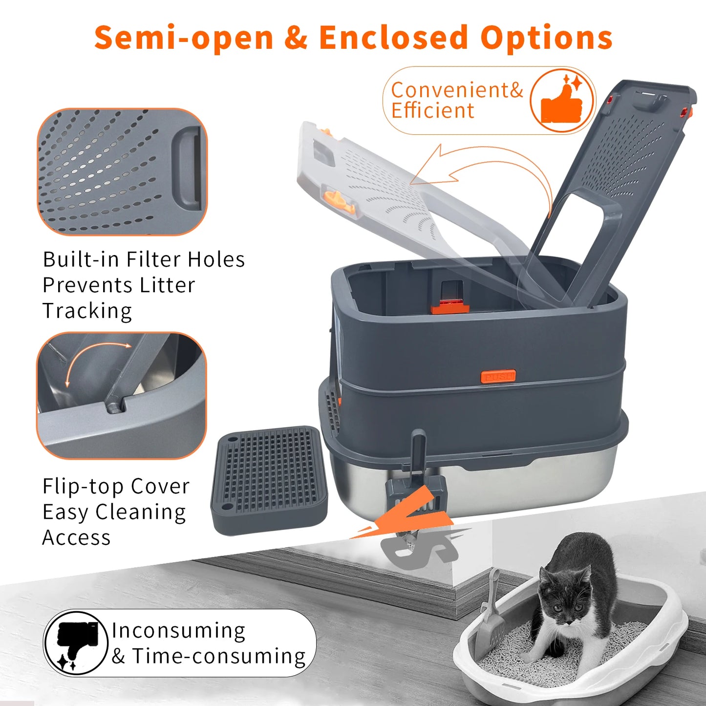 Stainless Steel Cat Litter Box Enclosed With Scoop Lid