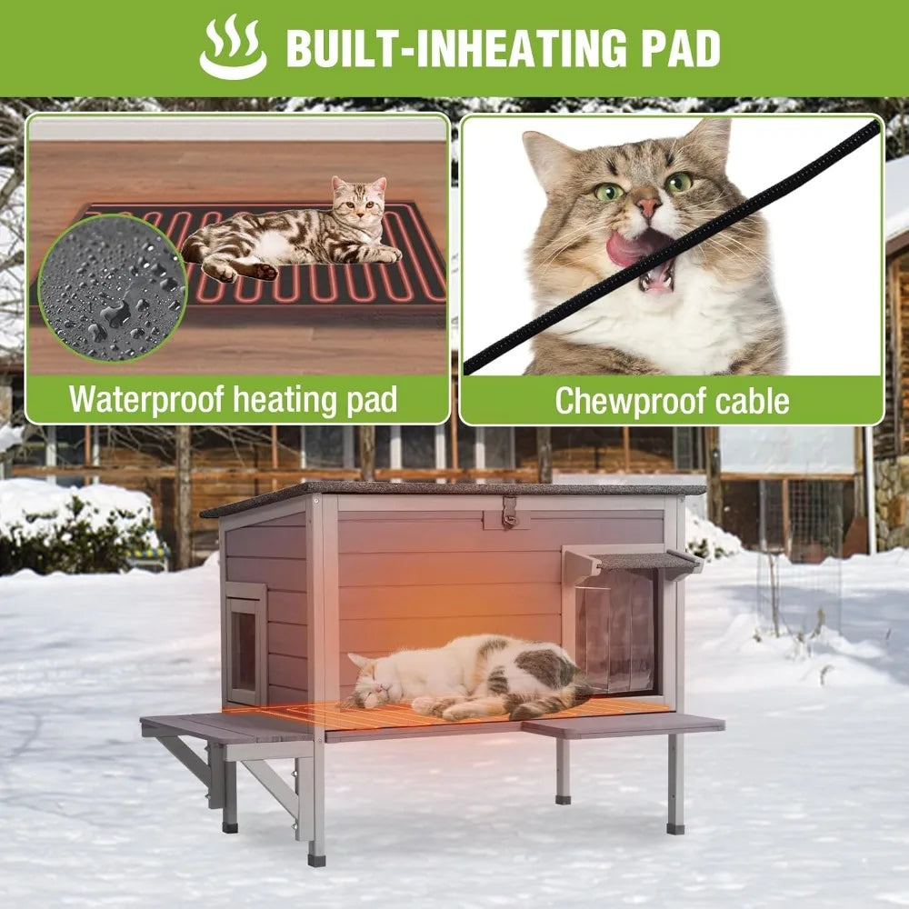 Heated Outdoor Cat House Insulated Weatherproof Shelter With Pad