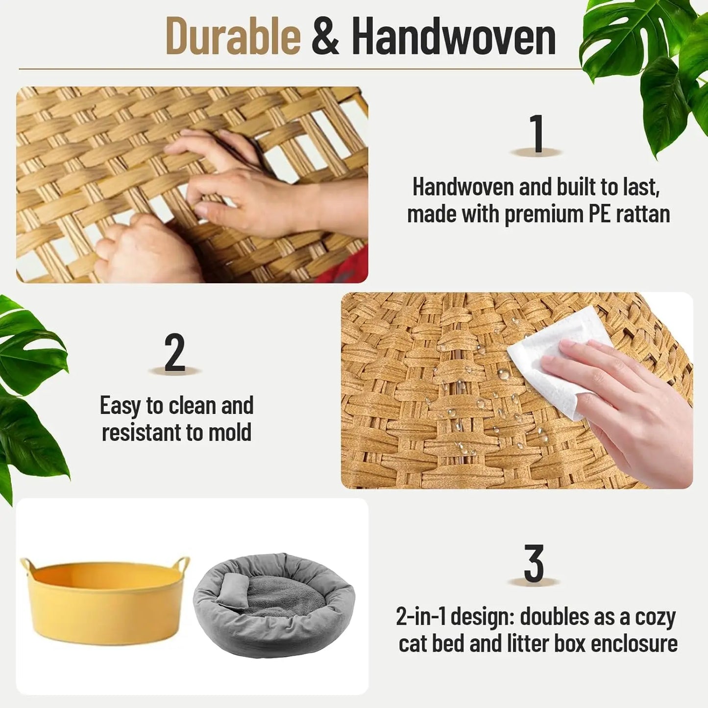 XMSJ Hidden Cat Litter Box With Faux Plant Odor Control