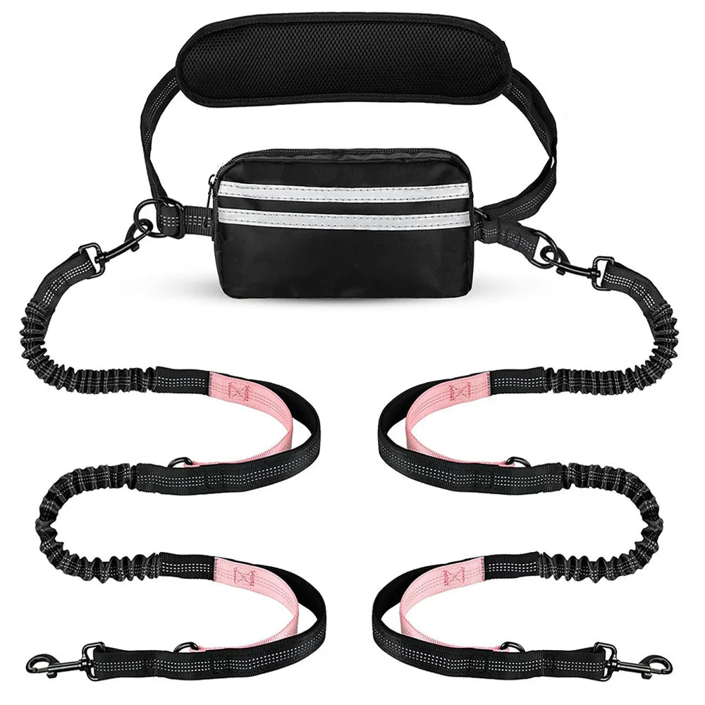 DCLOUDCN Hands Free Dual Dog Leash With Pouch