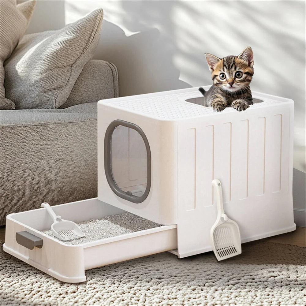 Cat Litter Box Hooded Tray With Front And Top Access