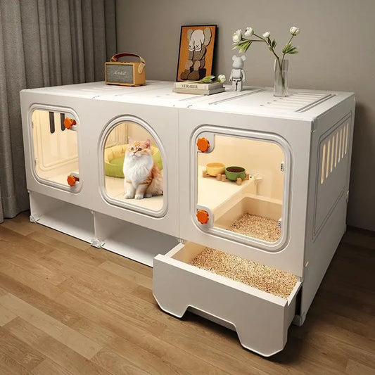 LZJV Cat Habitat Enclosure With Transparent Drawer And Storage