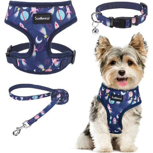 Hign-concerned Adjustable No Pull Mesh Step-in Vest Harness Set