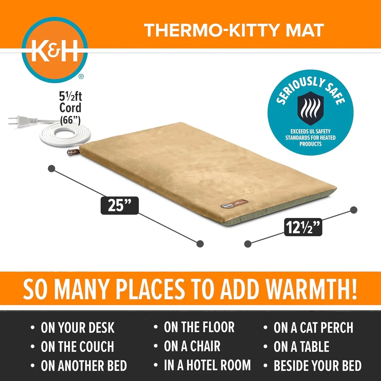 XMSJ Heated Cat Bed Pad For Indoor Cats Calming Warm Mat