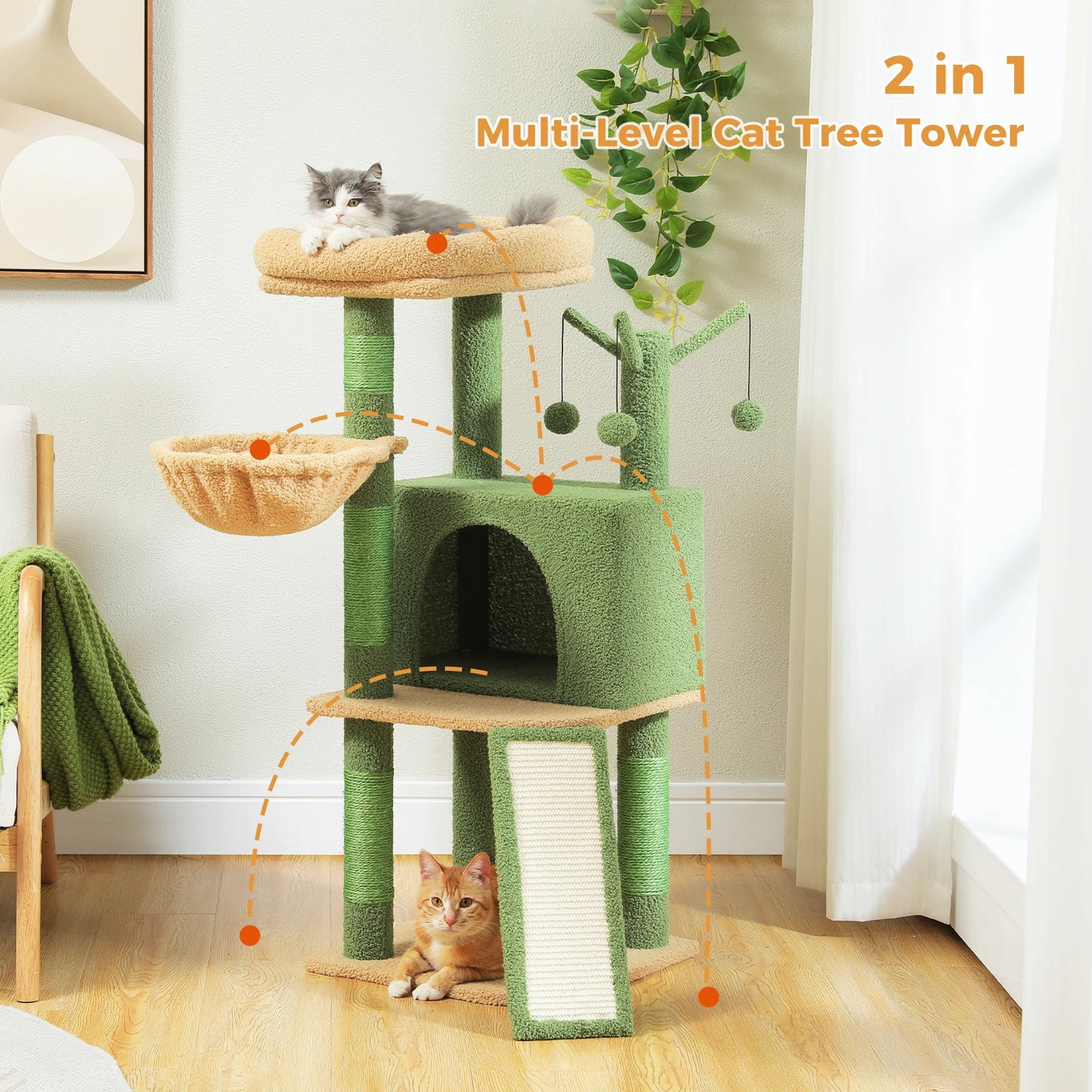 PEQULTICN Cactus Cat Tree With Condo And Multi Level Play