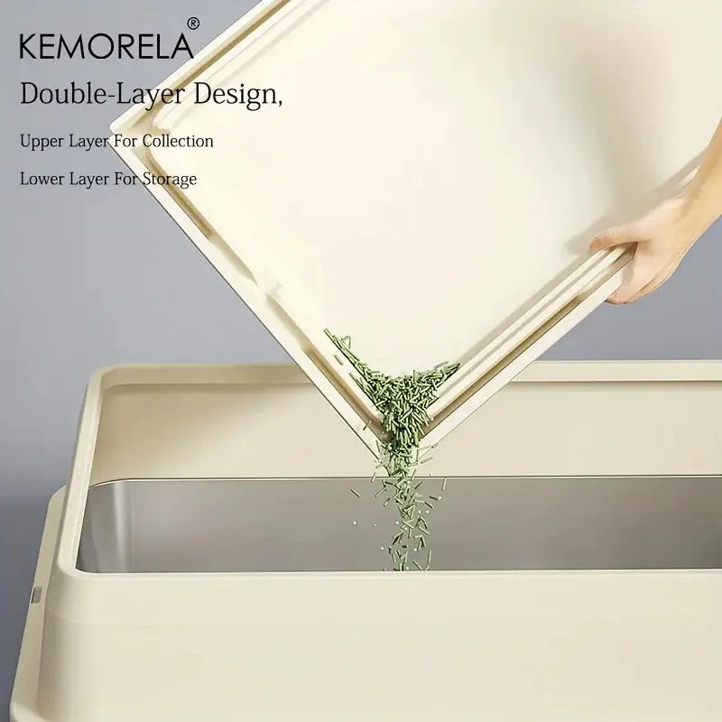 KEMORELA EXtra Large Stainless Steel Cat Litter Box with Lid - Enclosed LitterPan High-Sided Resistant Leak-Proof Cat Litter Mat by Furtastic Pet Essentials
