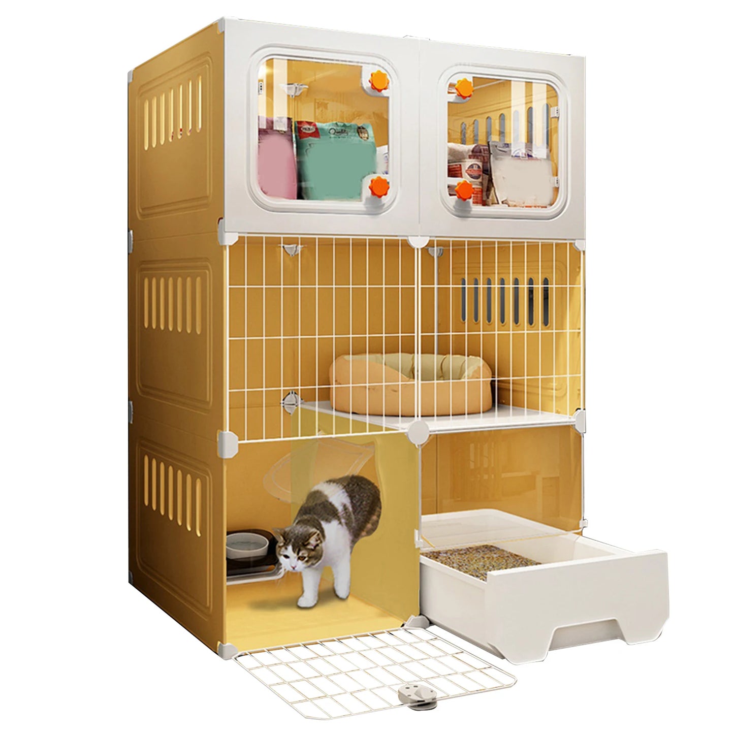 Integrated Cat House With Bed Indoor Cage Scratcher Crate Catio Villa