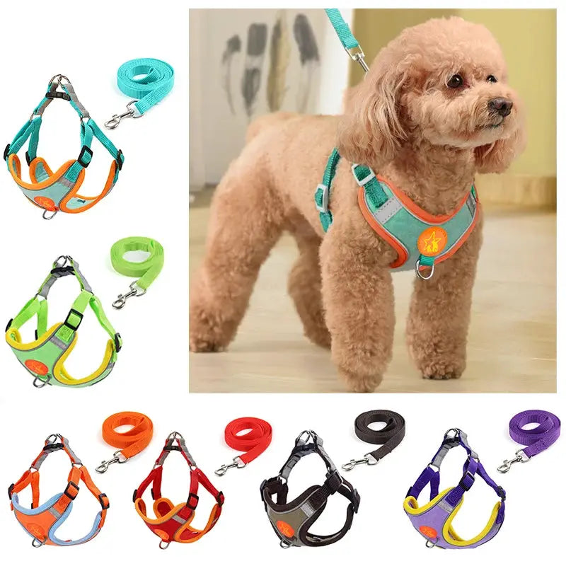 Small Medium Dogs Harness Vest Walking Traction Rope Reflective Straps, Soft Mesh Harness Breathable Pet Supplies by Furtastic Pet Essentials
