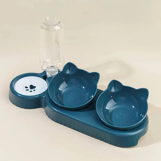 Cat Water Feeder Bowl With Gravity Bottle Tilt Design