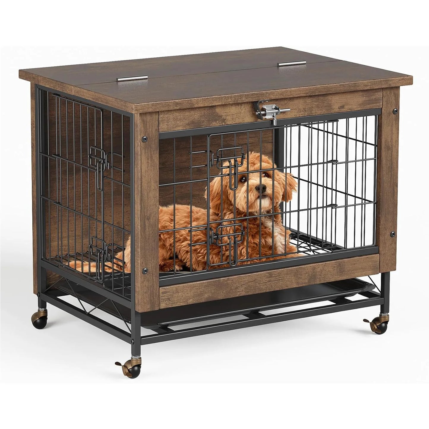 HiMISS Modern Wood And Metal Dog Crate Furniture End Table