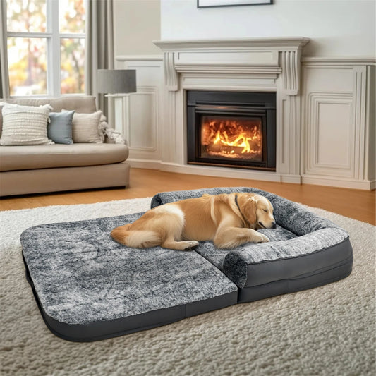 BINGOPAW Calming Foldable Orthopedic Dog Bed With Plush Cover Foam