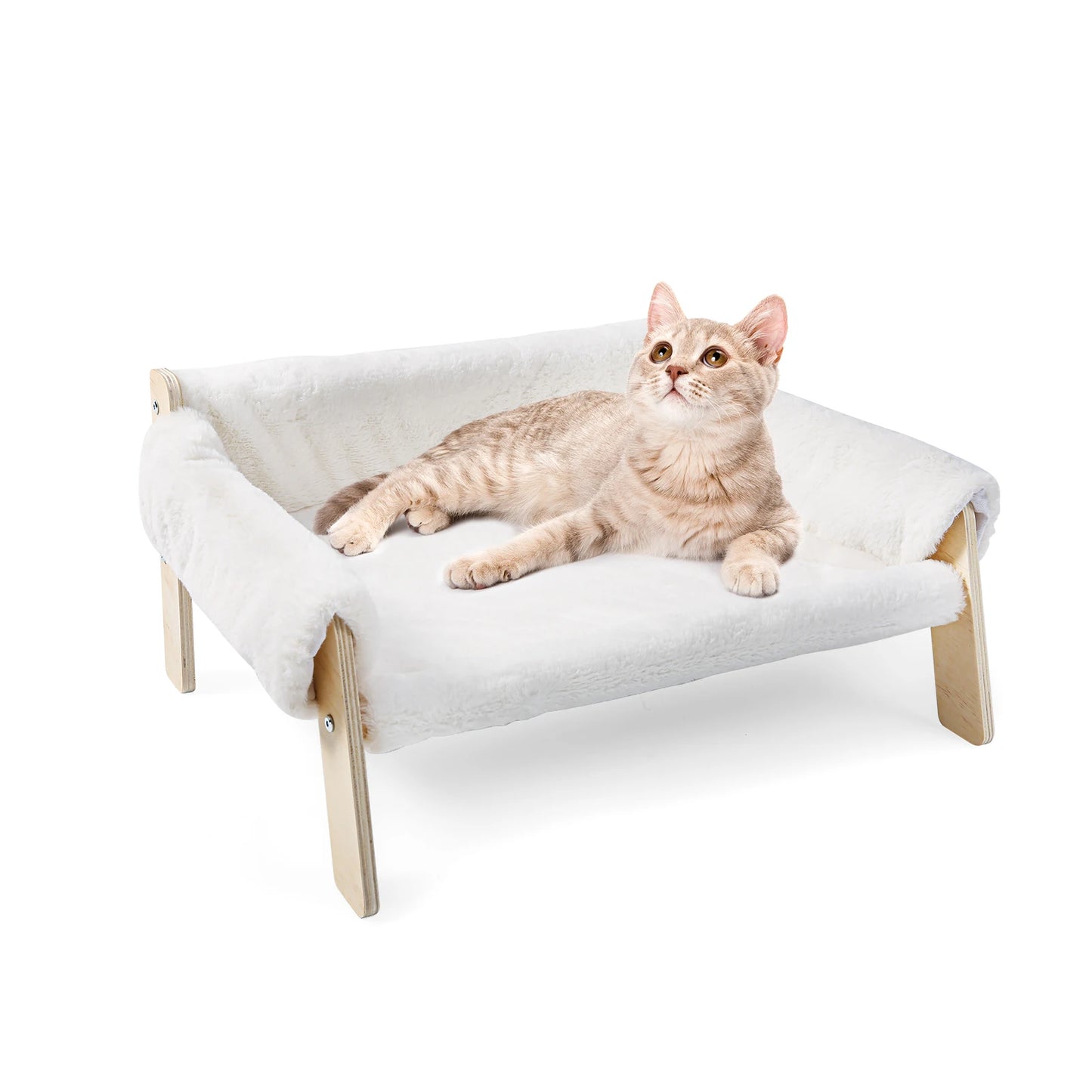 Raised Plush Cat Bed With Sturdy Wooden Leg Frame Sofa