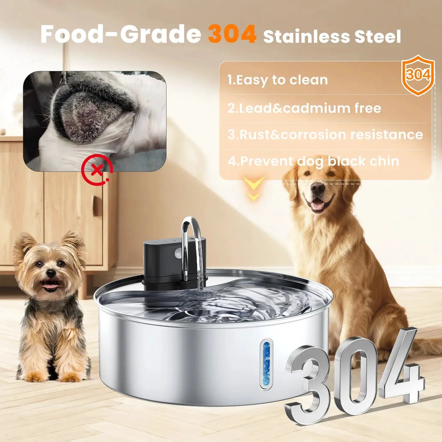 Cityflee Stainless Steel Pet Fountain With Motion Sensor Filtration Rechargeable by Furtastic Pet Essentials