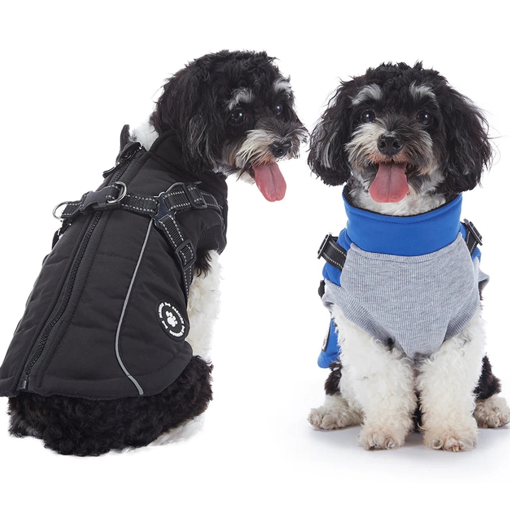 Waterproof Warm Dog Jacket With Harness Reflective Coat