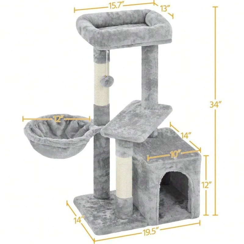 Cat Tree With Condo Platform And Basket For Indoor Cats