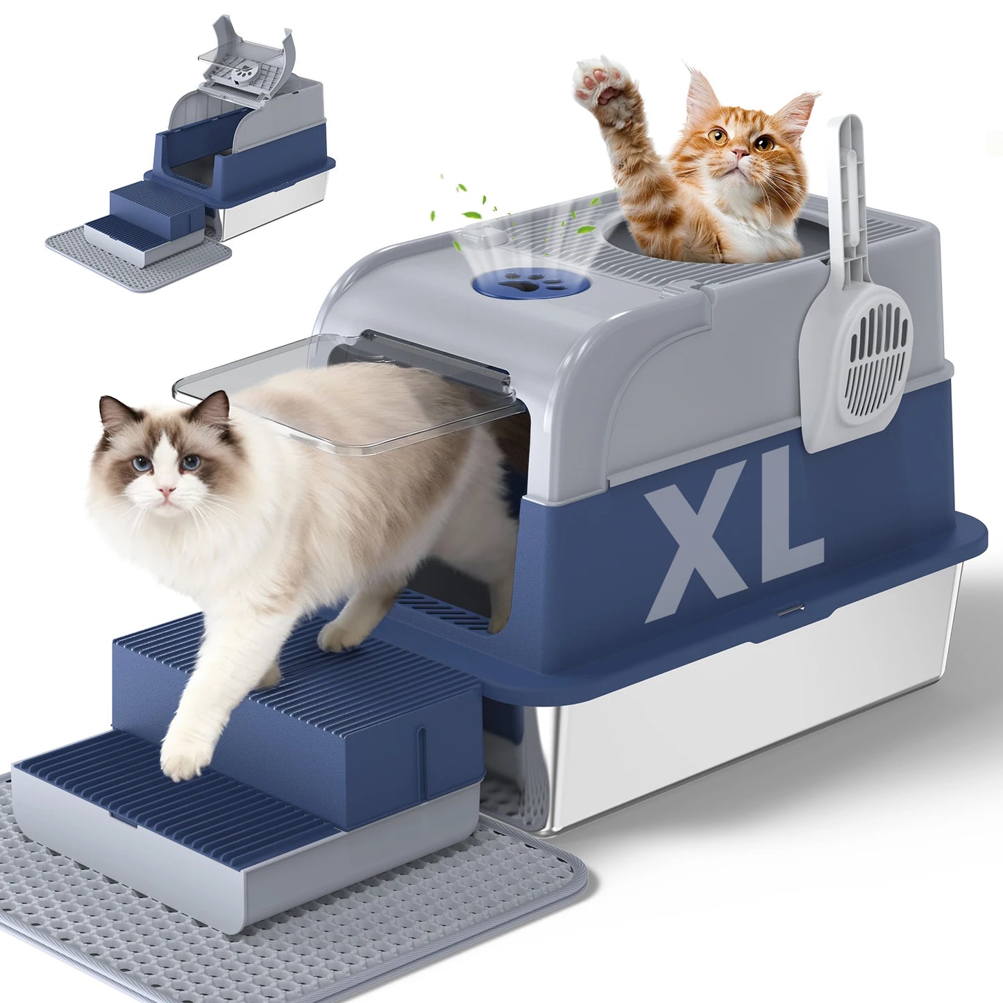 Cityflee Stainless Steel Cat Litter Box Odor Control With Scoop