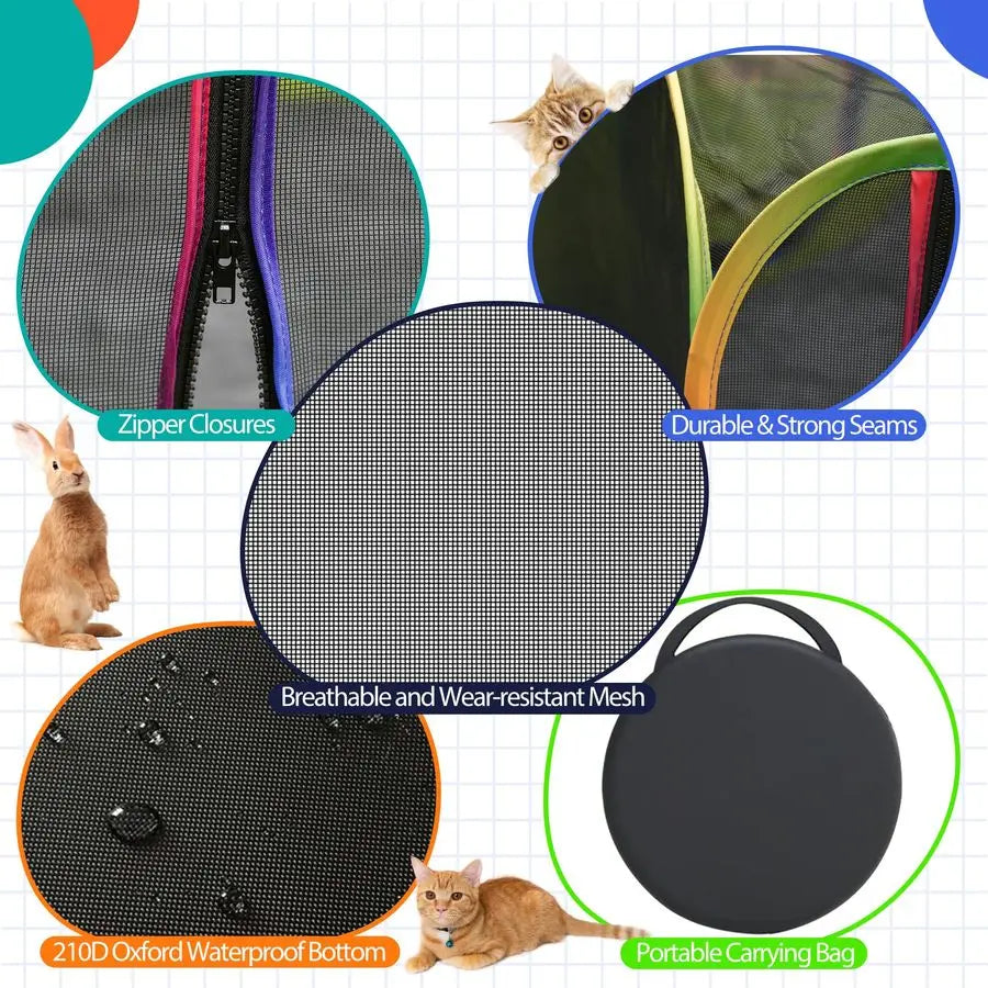 Portable Rainbow Cat Enclosure Playpen With Storage Bag And Stakes