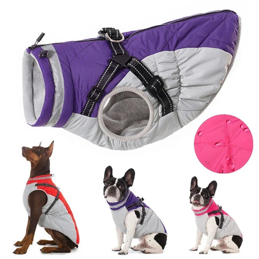 CDDMPET Waterproof Dog Jacket With Harness Winter Coat For Dogs
