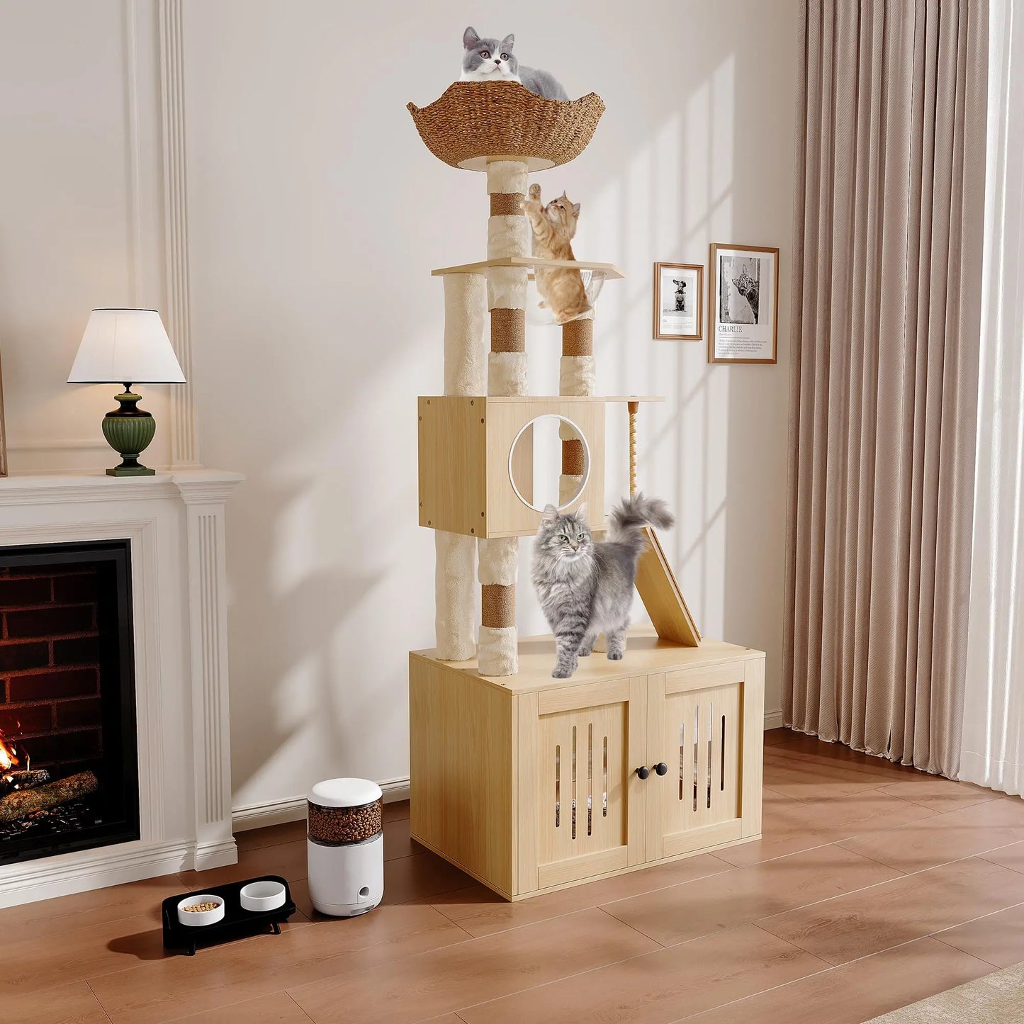 StudysetCN Cat Tree with Litter Box Enclosure and Four Tiers