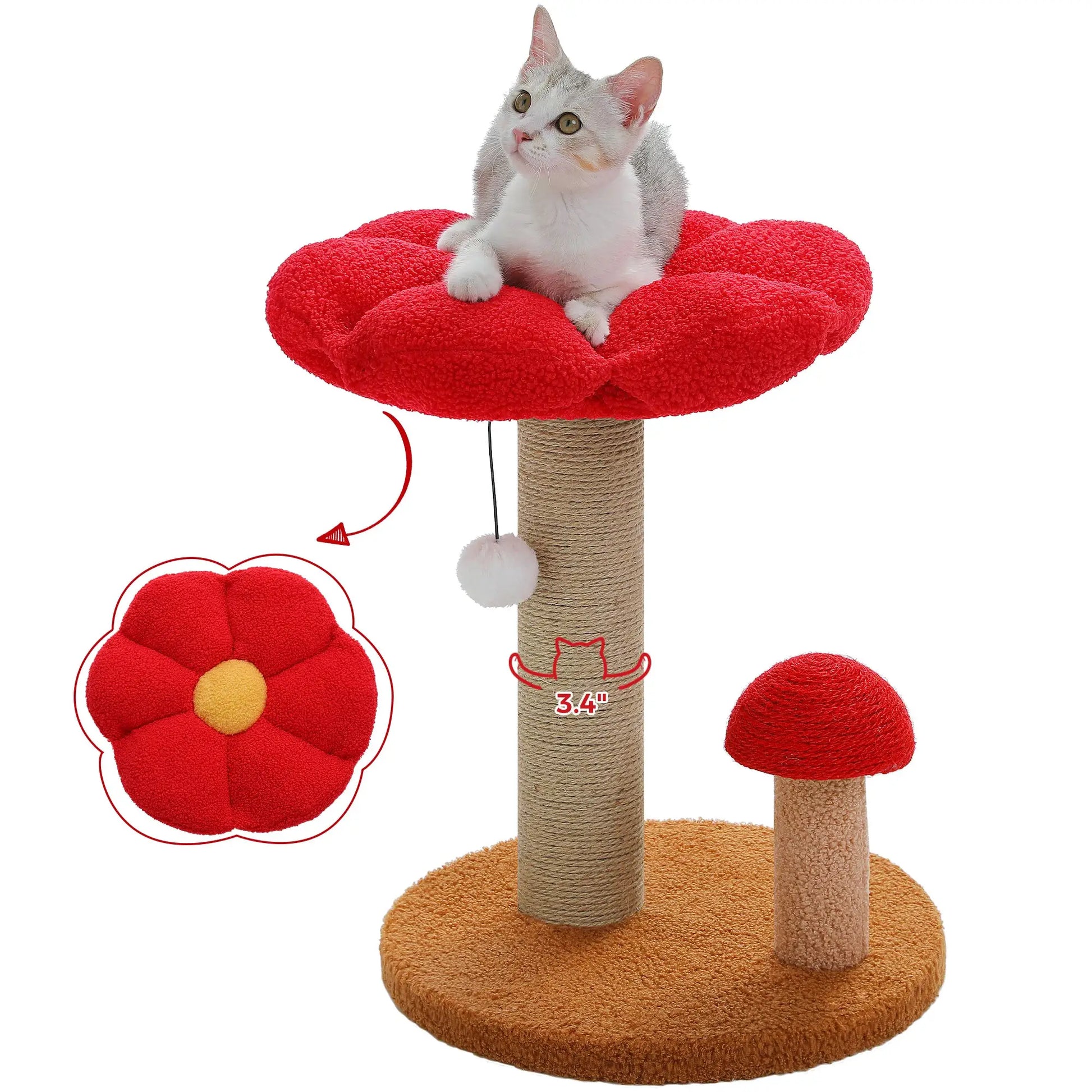 Small Cat Scratching Posts with Removable Flower Cat Bed Interactive Toy Ball Cute Mushroom Cat Scratcher for Indoor Cat Toys by Furtastic Pet Essentials