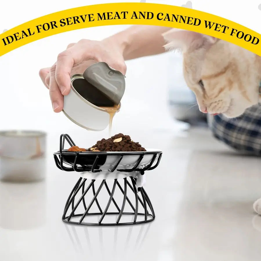 XMSJ Cat Feeder Elevated Ceramic Bowls With Metal Stand