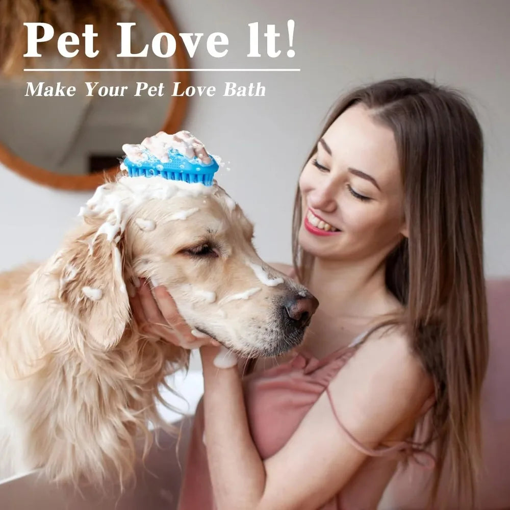 Dog Bath Brush Set Adjustable Handle Deshedding Massaging Shampooing