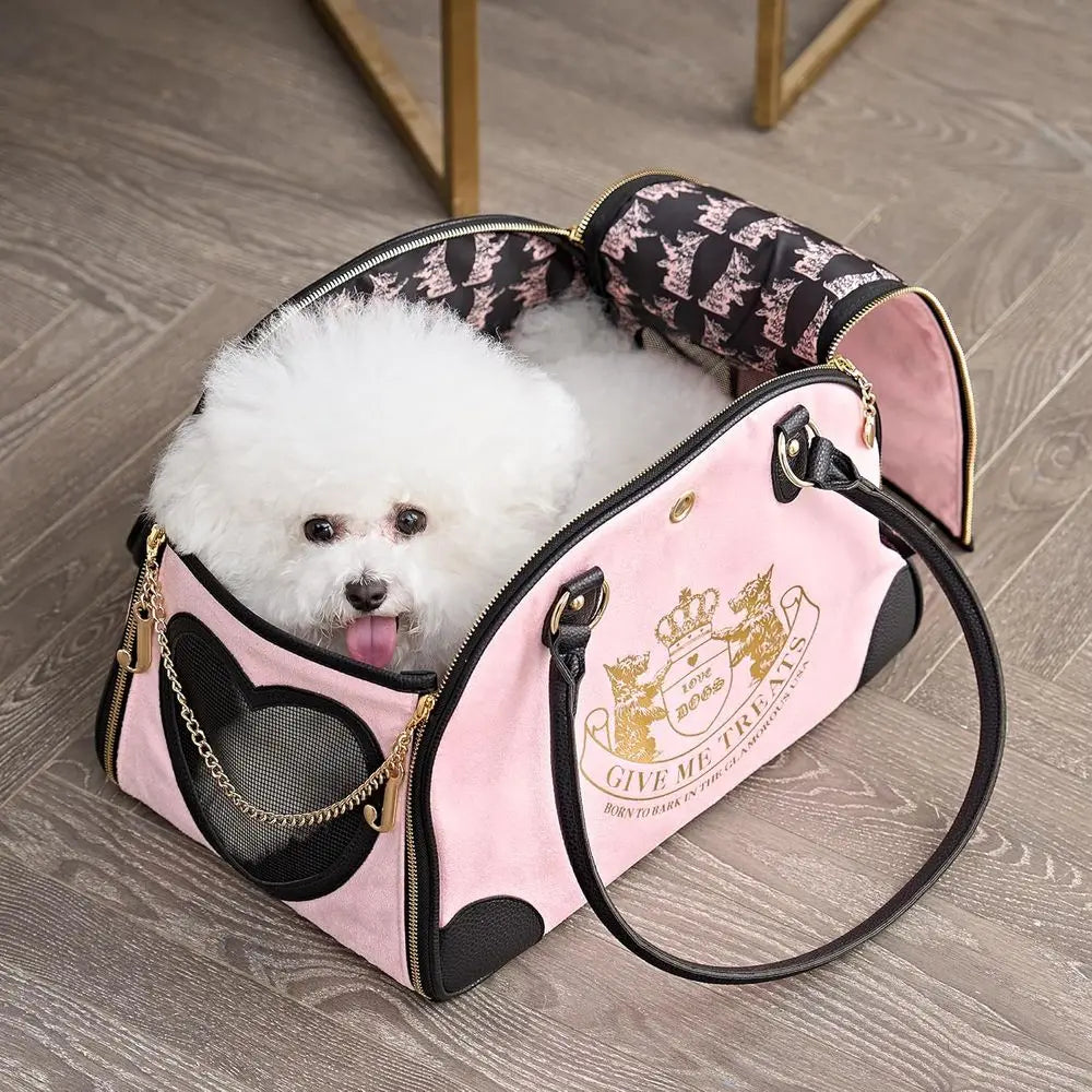 Give Me Treats Pet Carrier - Stylish Pink Travel Bag for Small Dogs and Cats