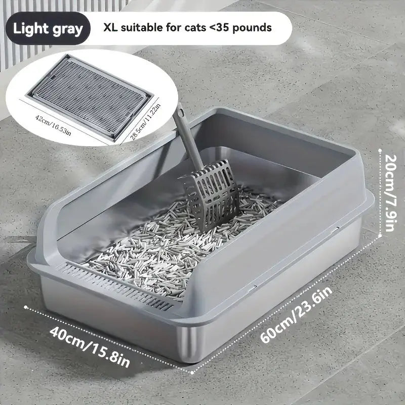 KEMORELA EXtra Large Stainless Steel Cat Litter Box with Lid - Enclosed LitterPan High-Sided Resistant Leak-Proof Cat Litter Mat by Furtastic Pet Essentials