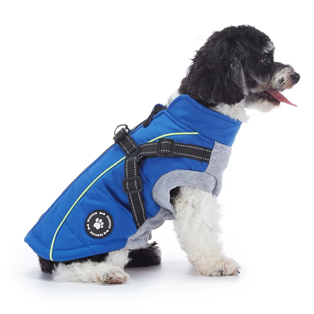 Waterproof Warm Dog Jacket With Harness Reflective Coat