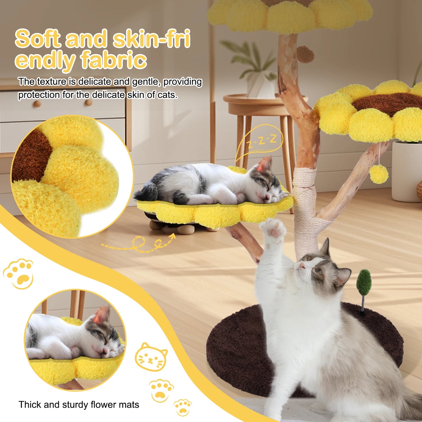 CN Guangdong Sunflower Cat Tree Tower With Solid Scratching Post Bed