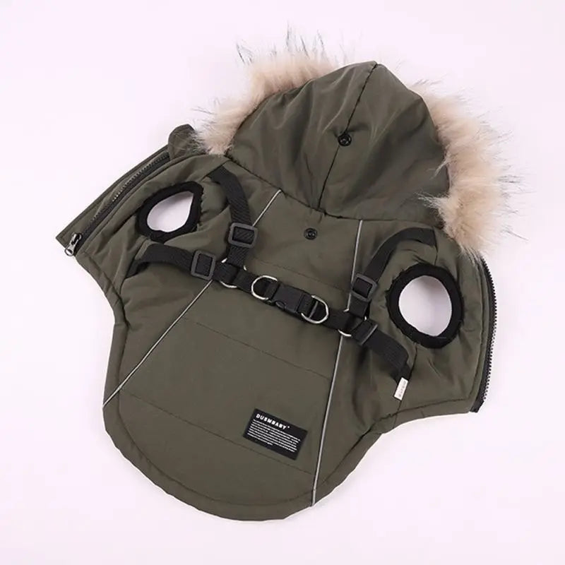 Autumn Winter Warm Dog Jacket With Harness Hooded Padded Coat