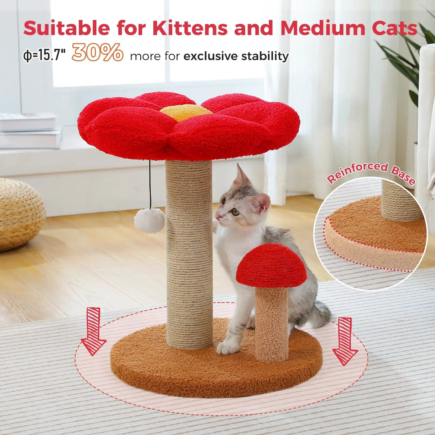 Small Cat Scratching Posts with Removable Flower Cat Bed Interactive Toy Ball Cute Mushroom Cat Scratcher for Indoor Cat Toys by Furtastic Pet Essentials