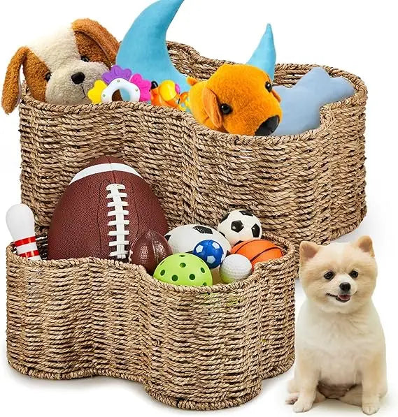 Hign-concerned Bone Shaped Dog Toy Basket 2 Pack Handmade Wicker