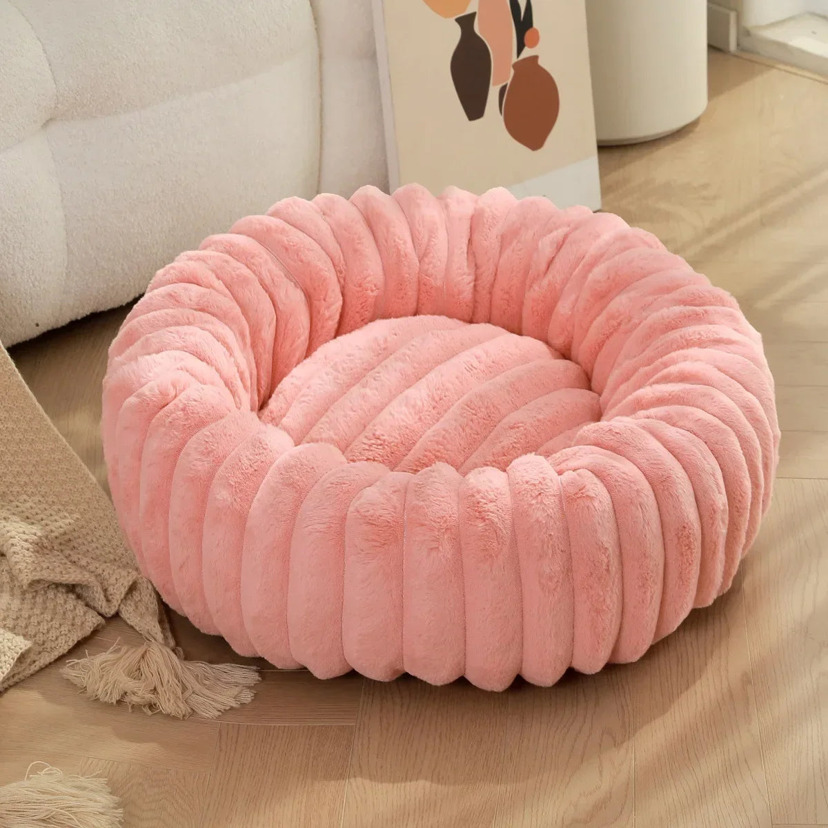 NONECN Round Plush Dog Bed For Winter Warmth