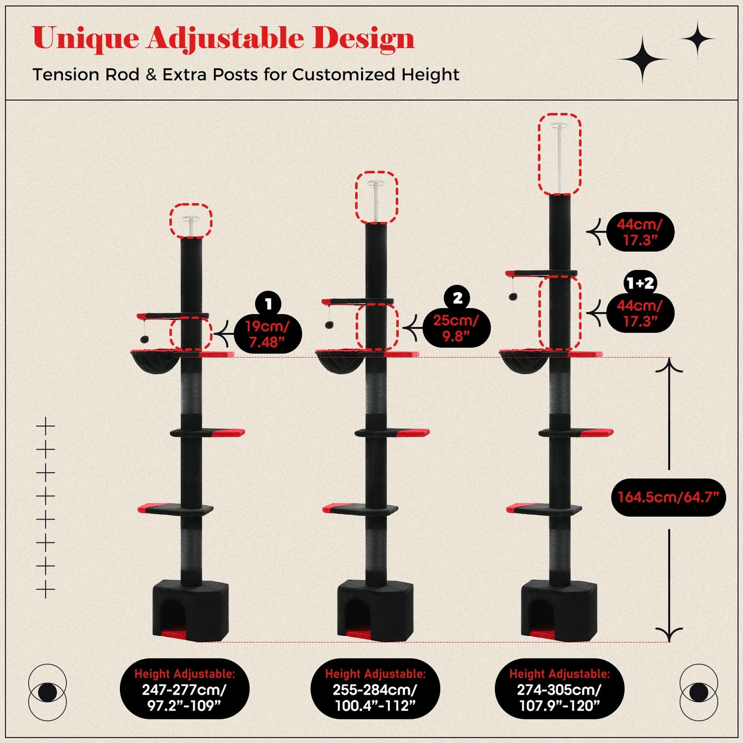 PEQULTICN Adjustable Height Cat Tree With Scratching Posts