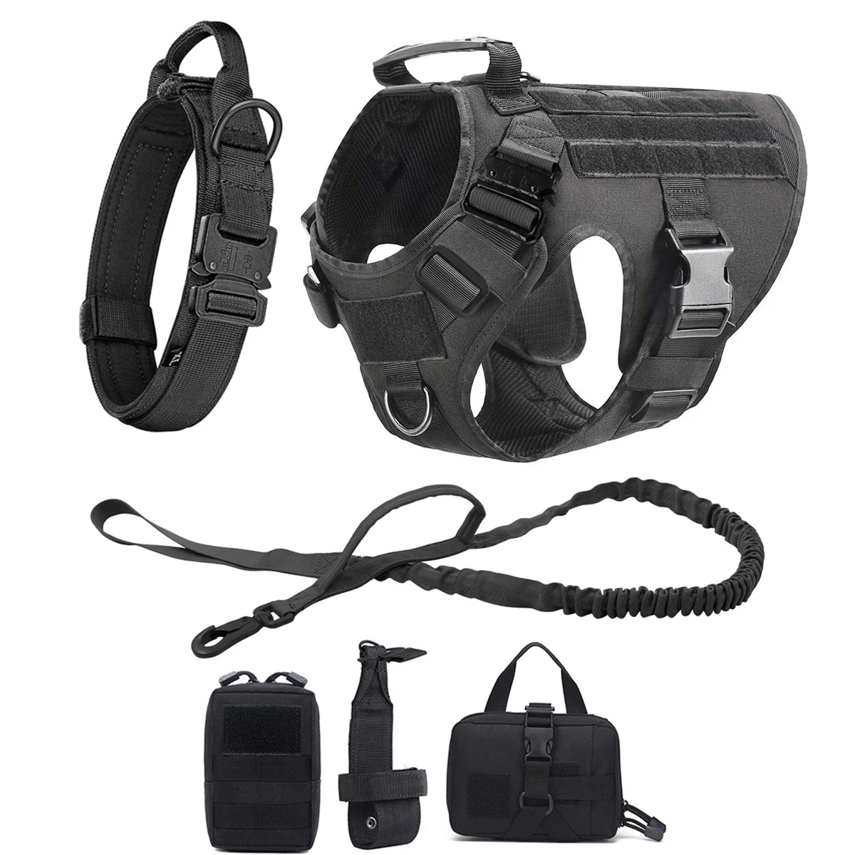 Tactical Nylon Dog Harness With Molle Pouches Adjustable