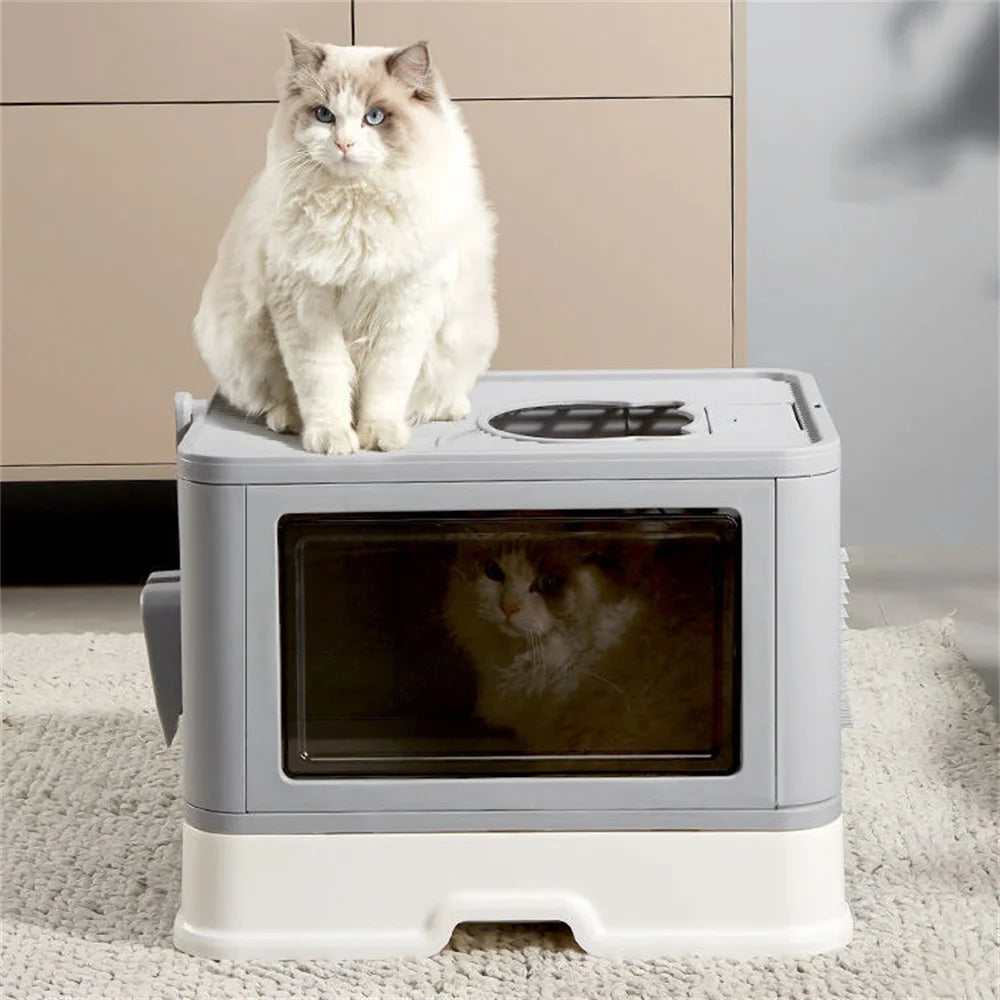 Feature Hooded Cat Litter Box Top Entry Enclosed Potty