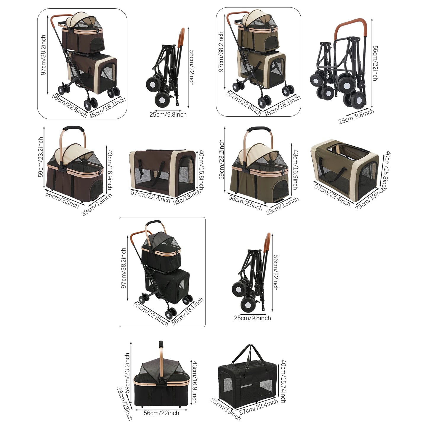 Breed Multifunctional Foldable Pet Stroller With 2 Carriers For Dogs