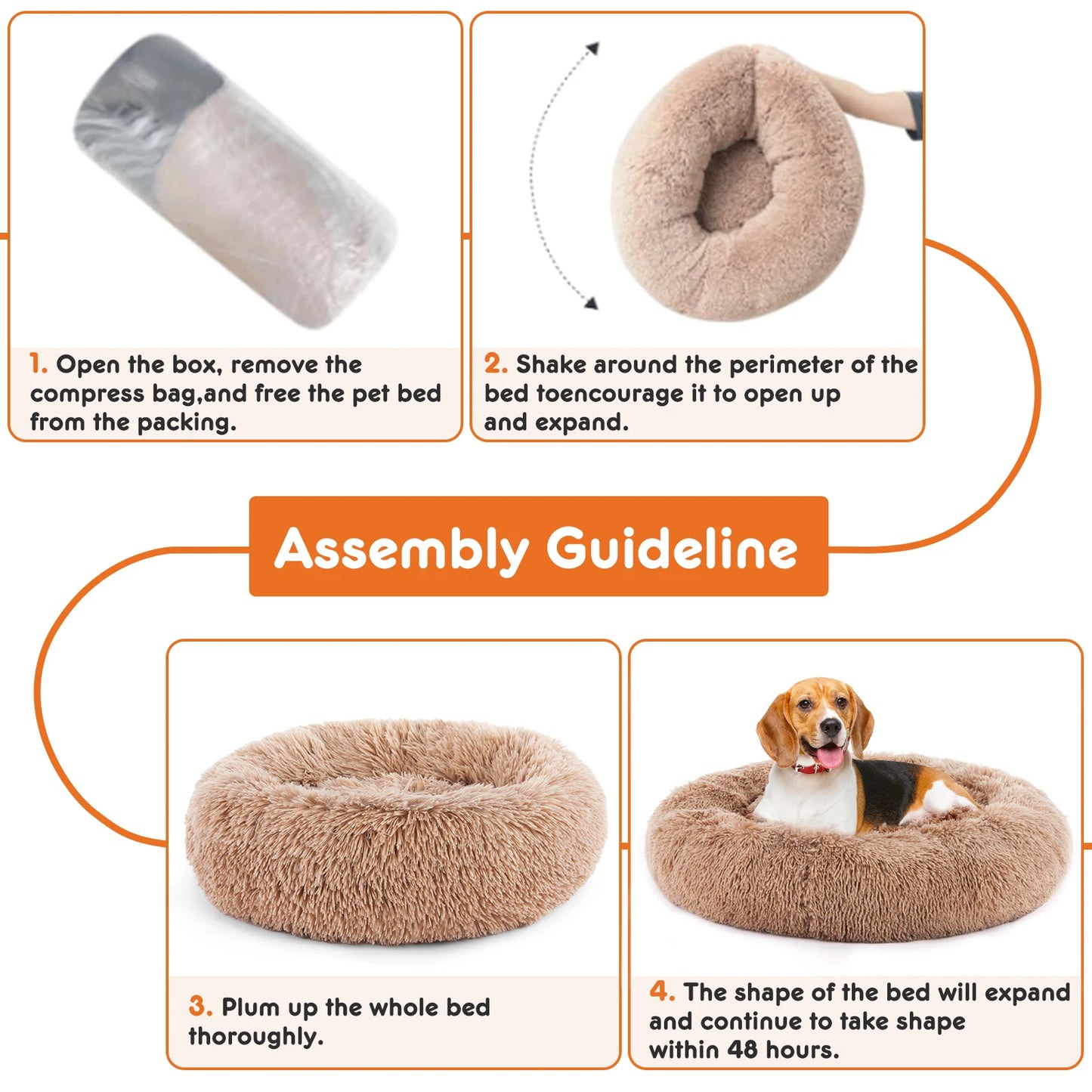 JHK Calming Dog Bed Anti Slip Plush Faux Fur