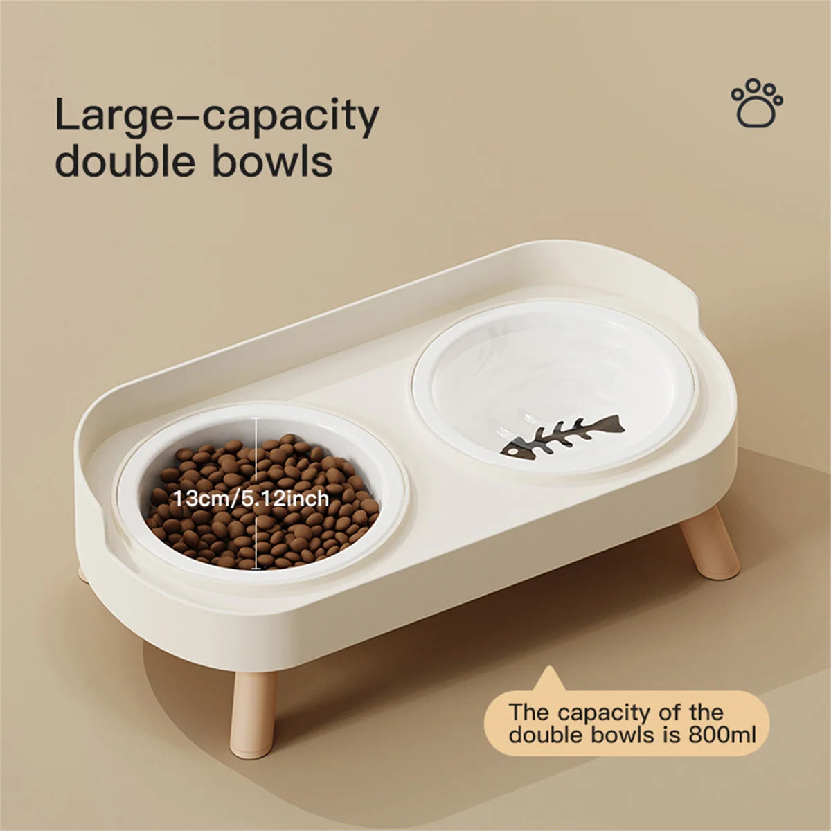 Ceramic Cat Double Bowl Feeder With Adjustable Height Water Dispenser