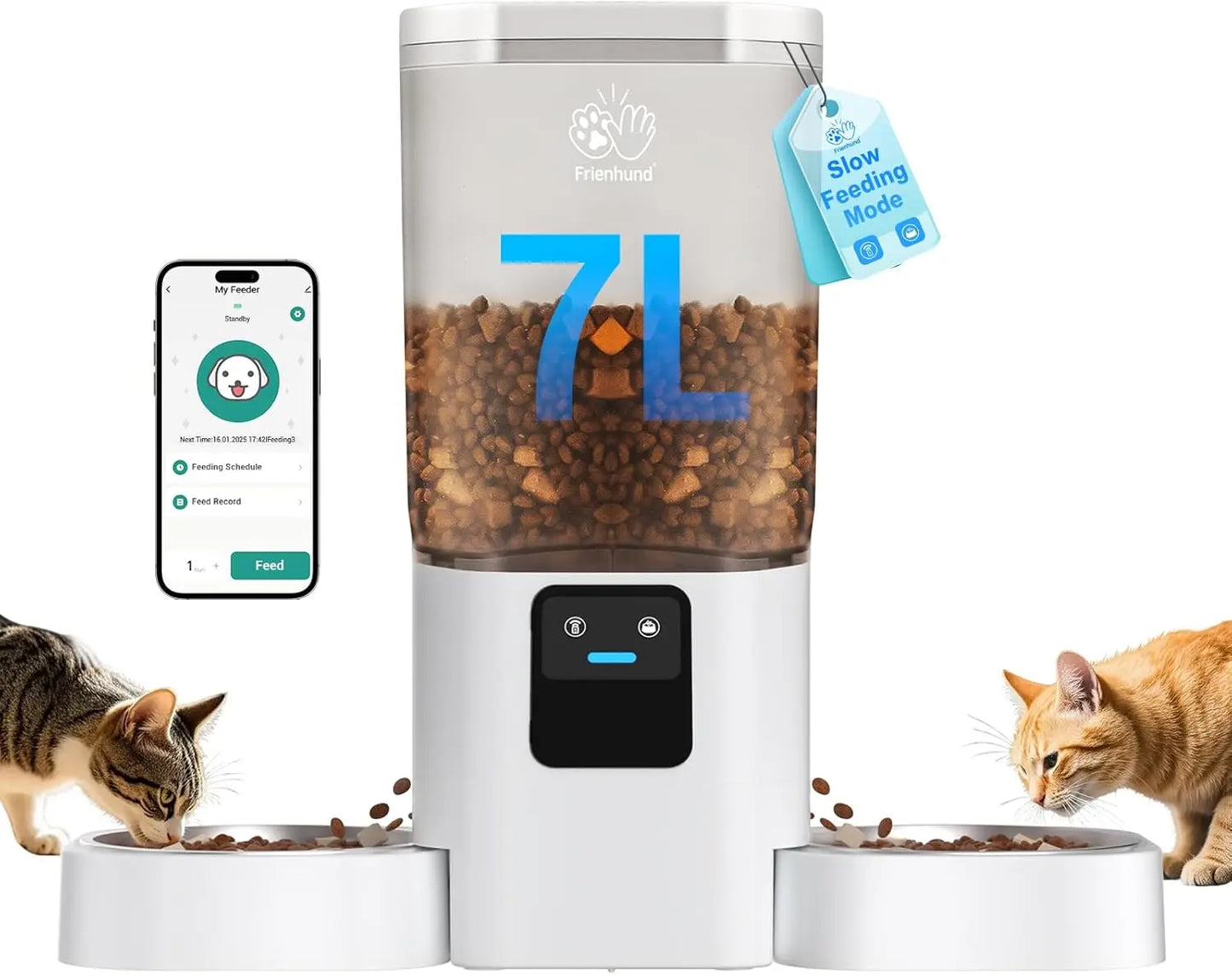 Smart Dual Pet Feeder With WiFi App Control Detachable Bowls