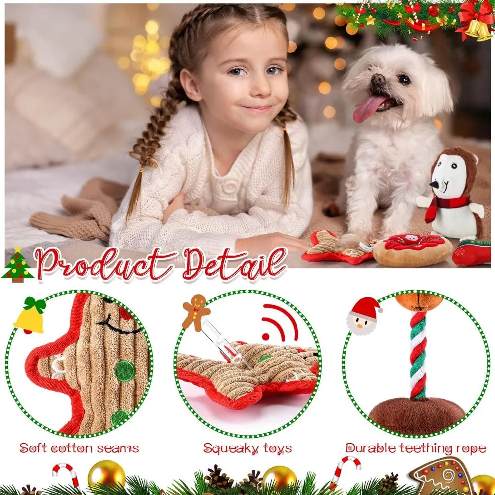 Hign-concerned Christmas Dog Toys 9 Pcs Squeaky Plush Chew Set