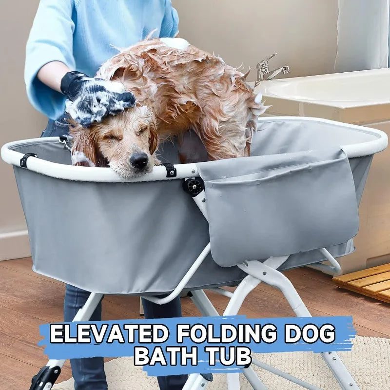 NONE Elevated Dog Bath Tub Foldable Pet Bathing Station for Medium to Large Pets
