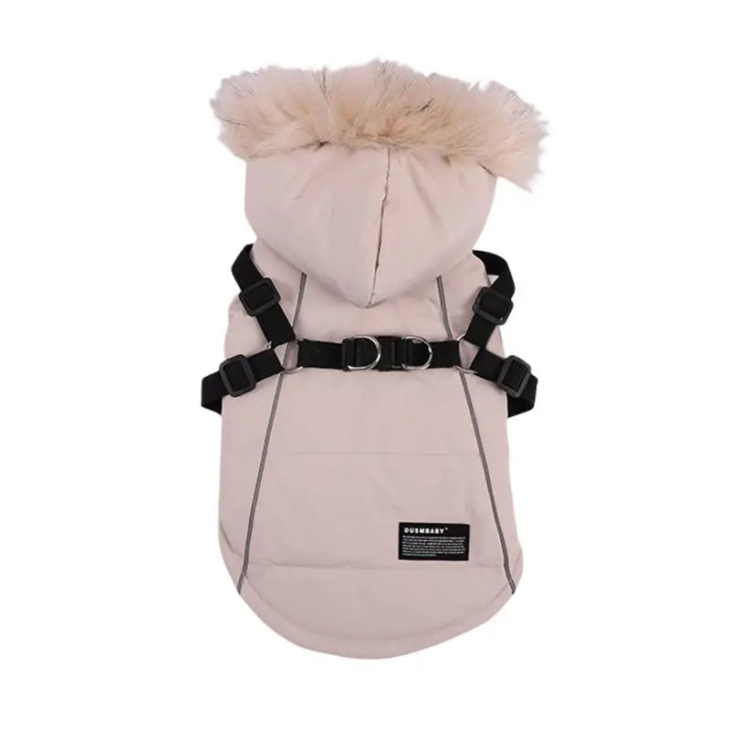 Autumn Winter Warm Dog Jacket With Harness Hooded Padded Coat