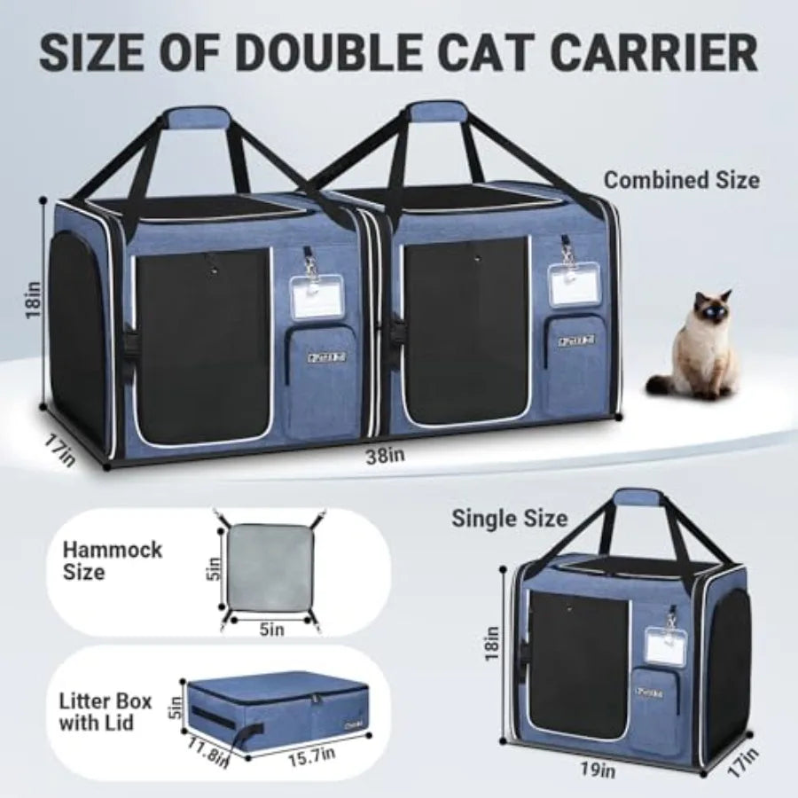 Breed Portable 2in1 Double Cat Carrier Builtin Litter Box