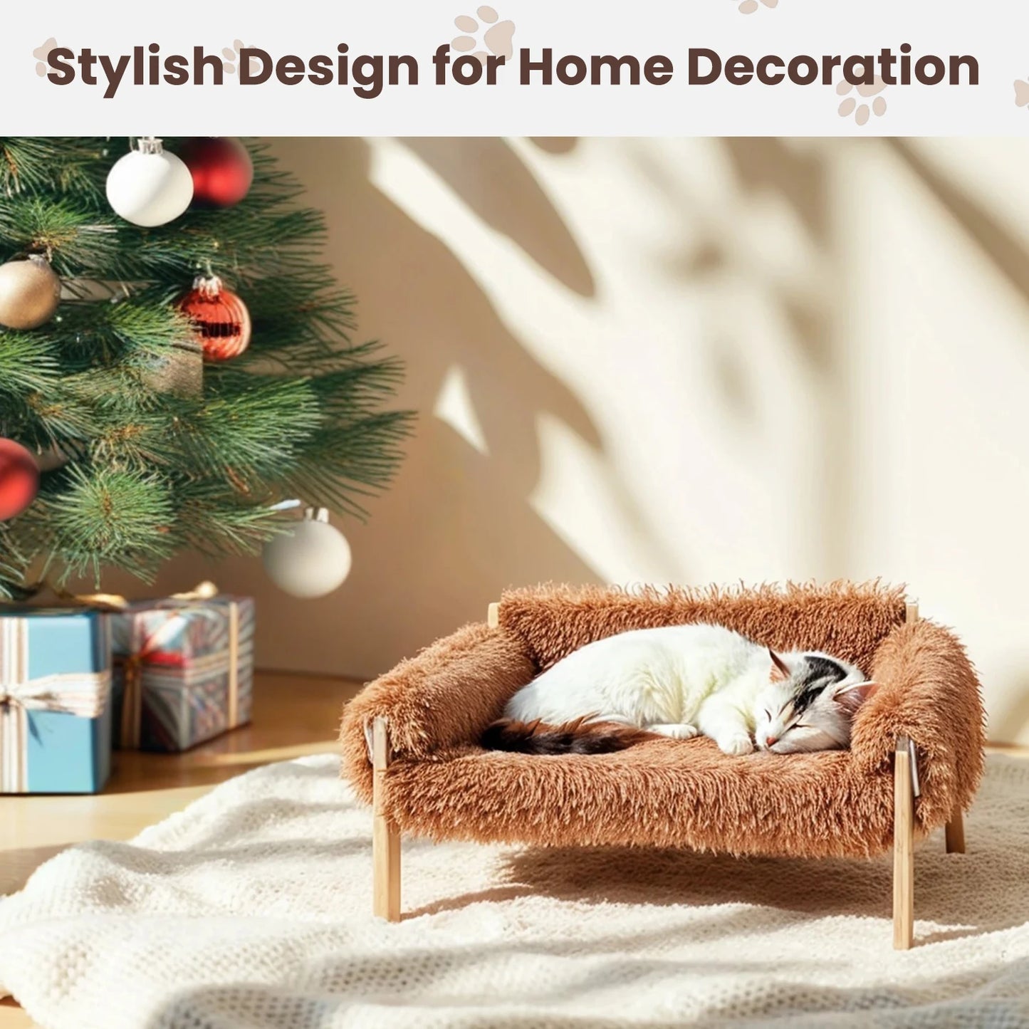 Raised Plush Cat Bed With Sturdy Wooden Leg Frame Sofa