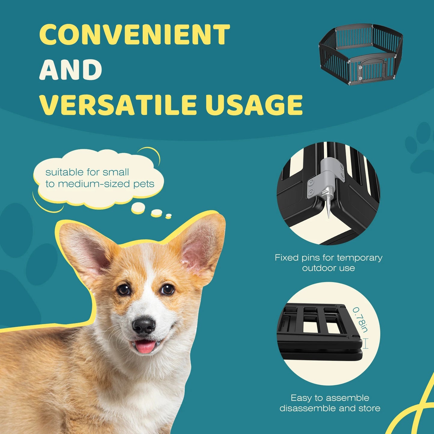 JHK Plastic Dog Playpen Six Panels Portable Pet Fence